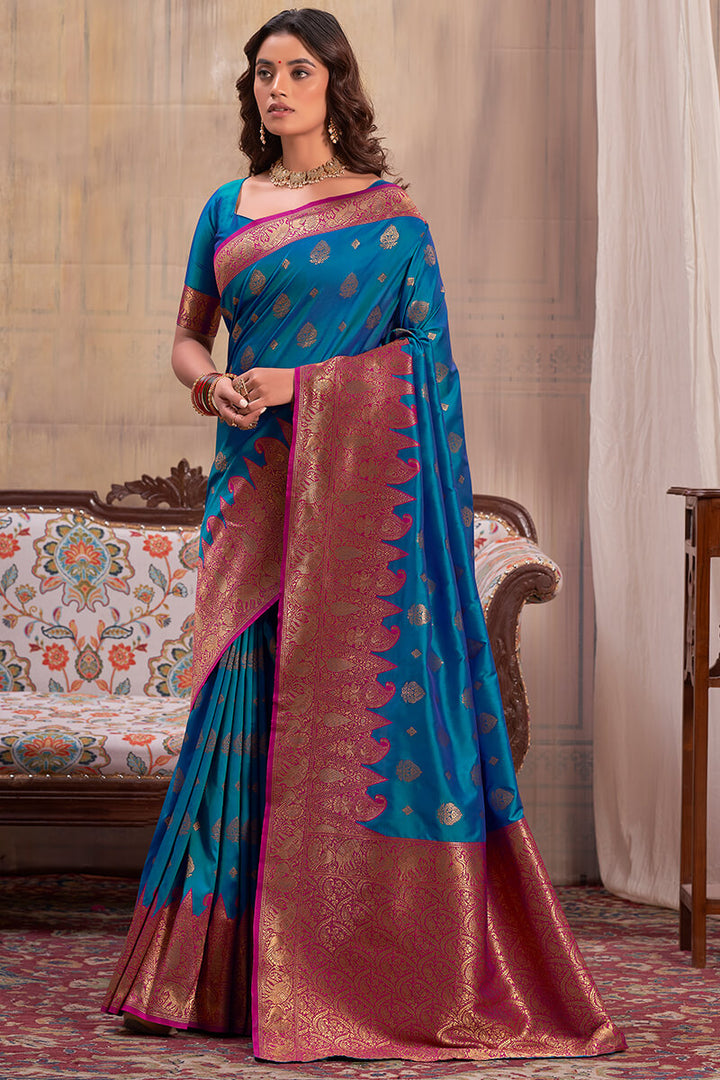 Venice Blue Banarasi Silk Saree