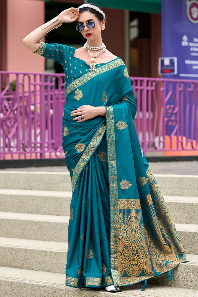 Venice Blue Banarasi Tissue Silk Saree