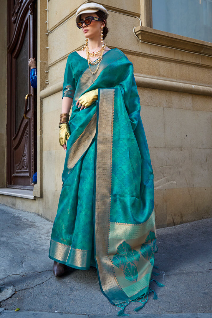 Venice Blue Dual Tone Organza Silk Saree