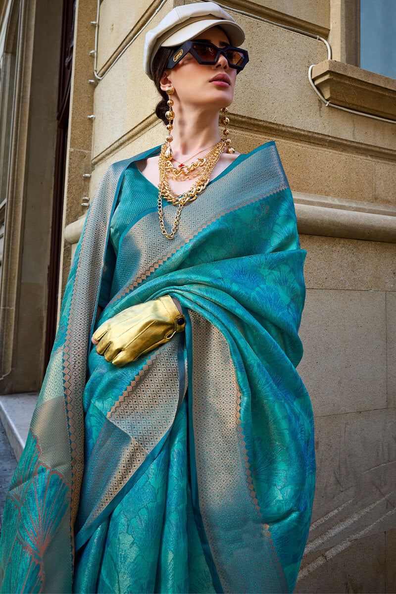 Venice Blue Dual Tone Organza Silk Saree