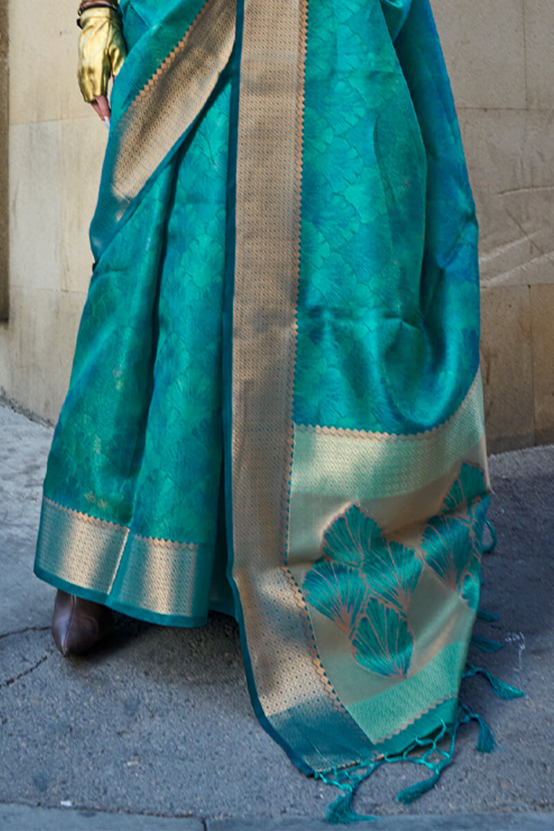 Venice Blue Dual Tone Organza Silk Saree