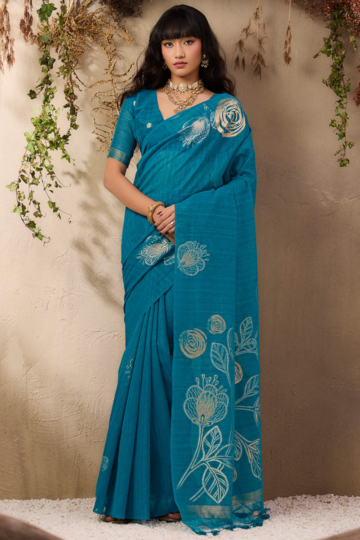 Venice Blue Munga Silk Saree