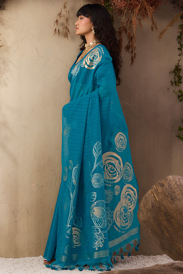 Venice Blue Munga Silk Saree