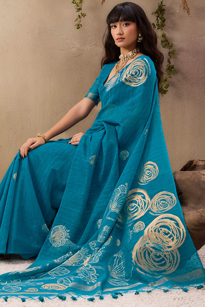 Venice Blue Munga Silk Saree
