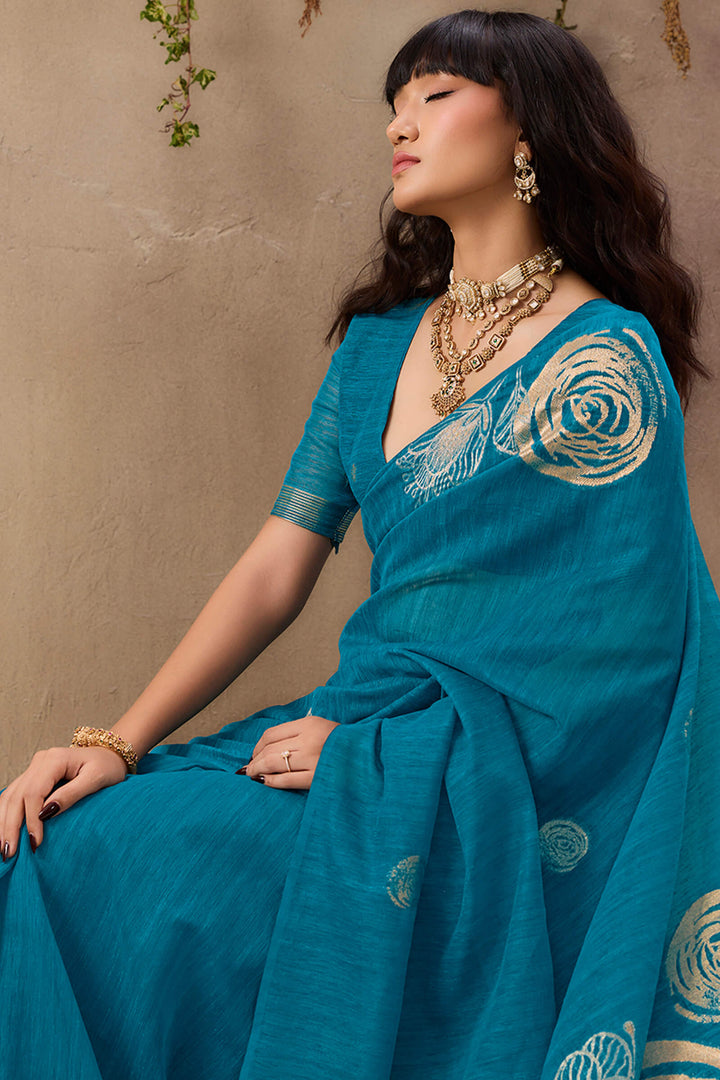 Venice Blue Munga Silk Saree