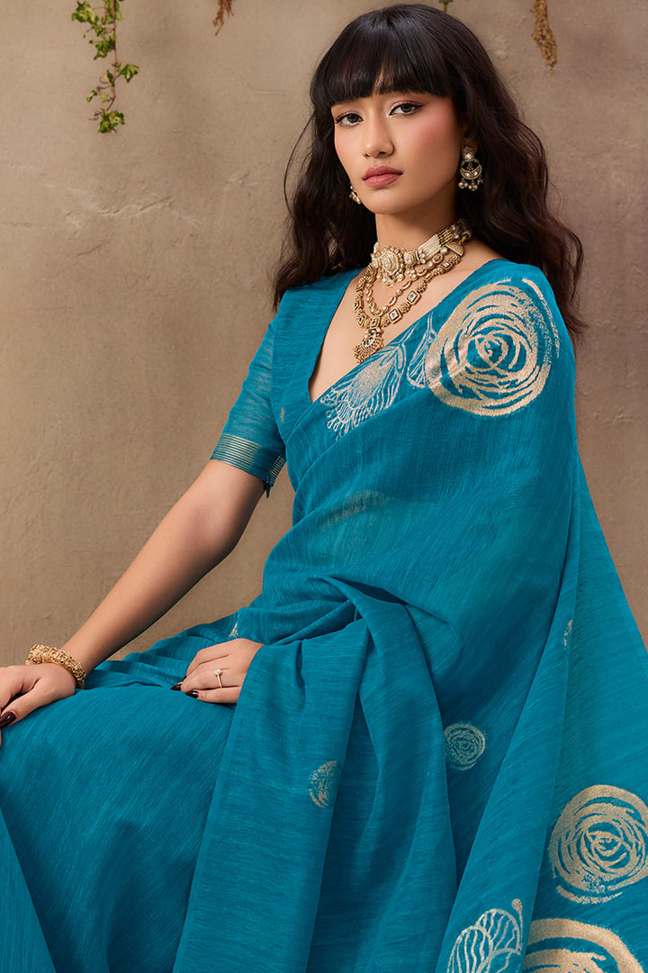 Venice Blue Munga Silk Saree