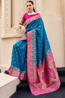 Venice Blue Soft Banarasi Silk Saree