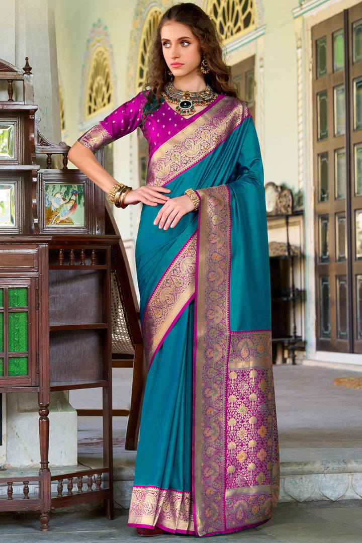 Venice Blue Soft Silk Saree