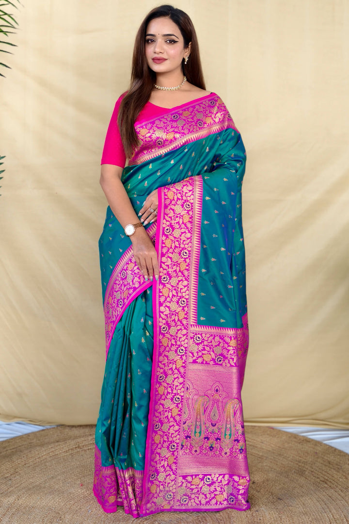 Venice Blue Zari Woven Banarasi Silk Saree