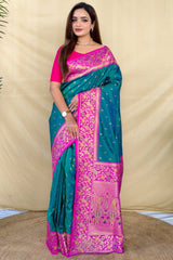 Venice Blue Zari Woven Banarasi Silk Saree