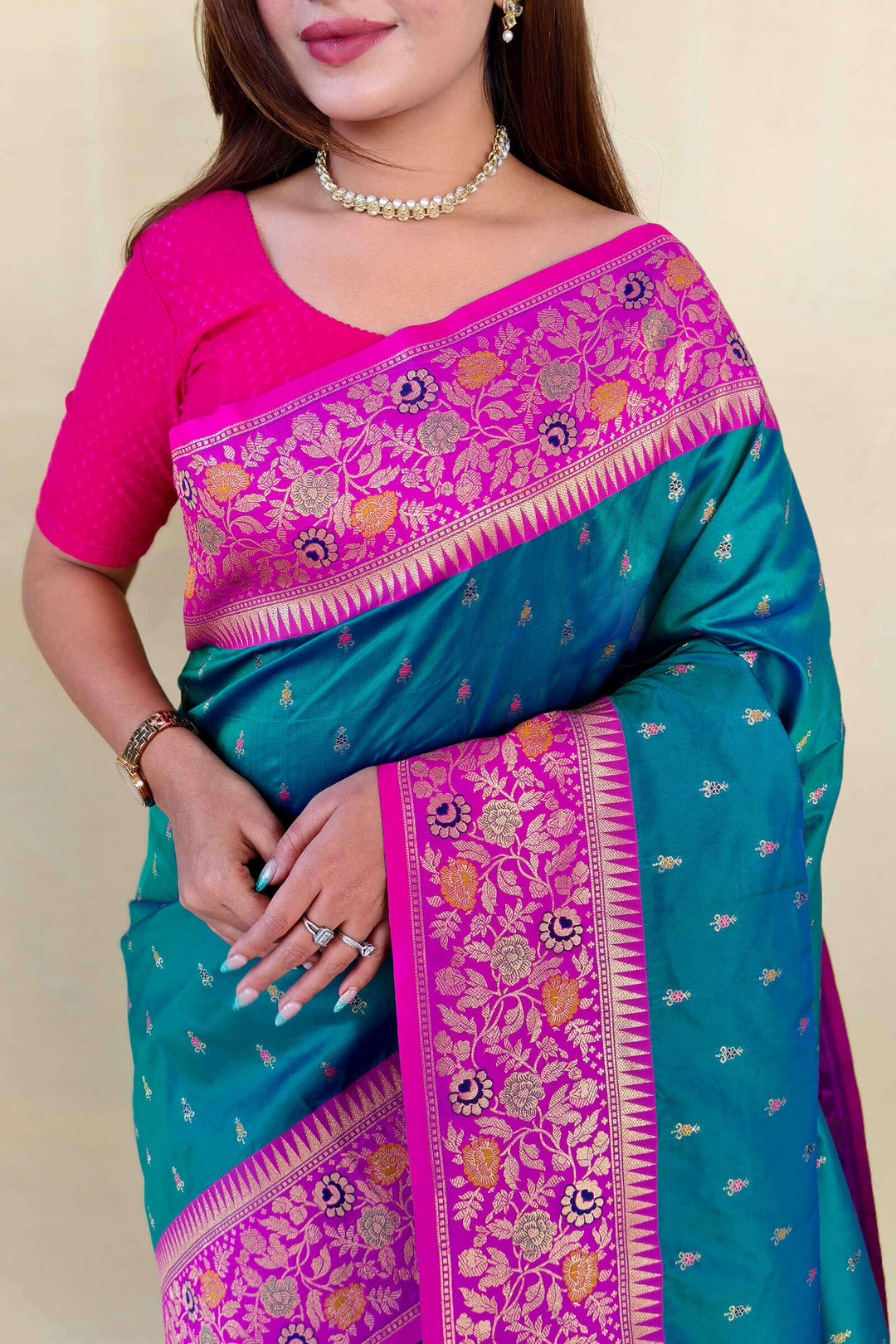 Venice Blue Zari Woven Banarasi Silk Saree