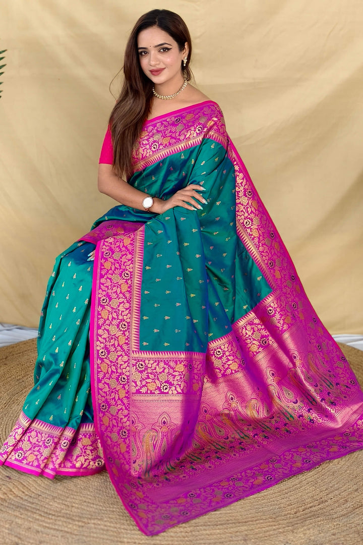 Venice Blue Zari Woven Banarasi Silk Saree