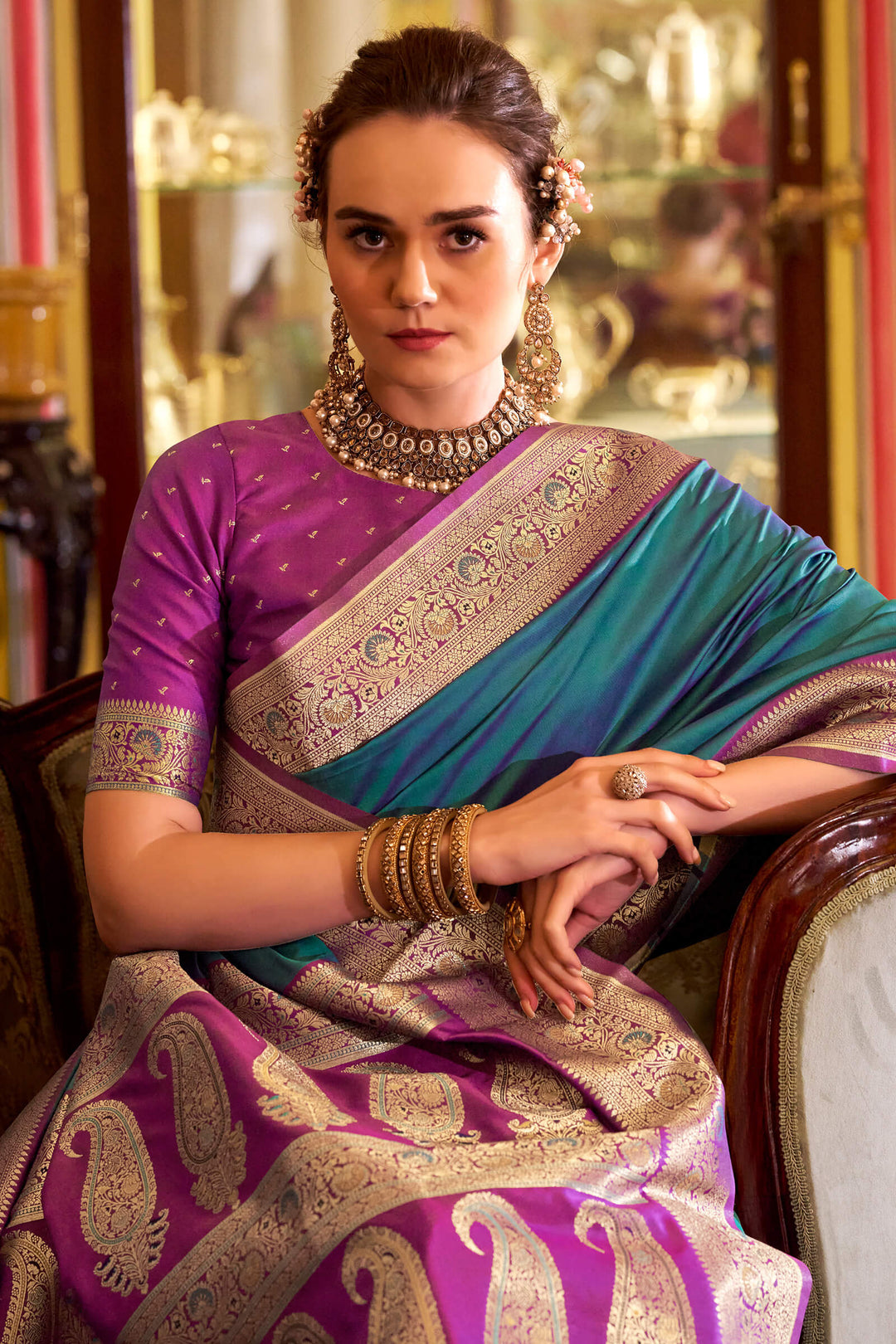 Venice Blue Zari Woven Soft Banarasi Silk Saree