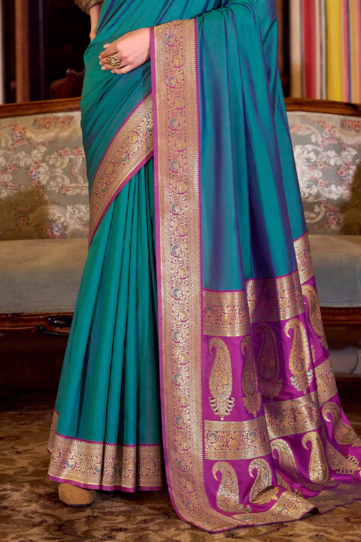 Venice Blue Zari Woven Soft Banarasi Silk Saree