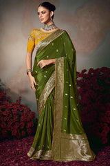 Verdun Green Banarasi Silk Saree with Designer Blouse Piece