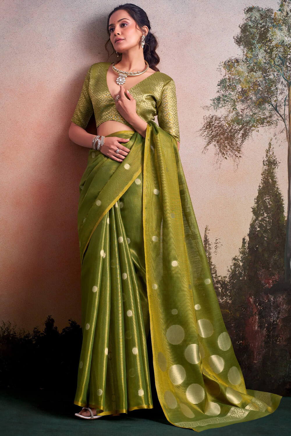 Verdun Green Banarasi Tissue Silk Saree