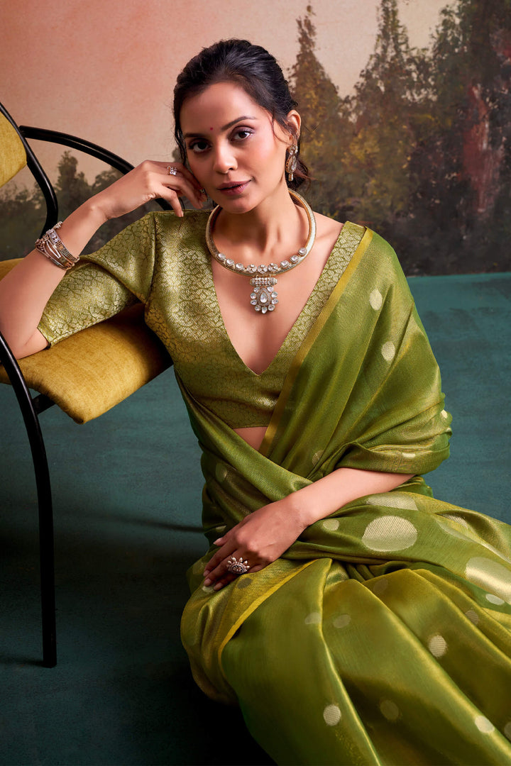 Verdun Green Banarasi Tissue Silk Saree