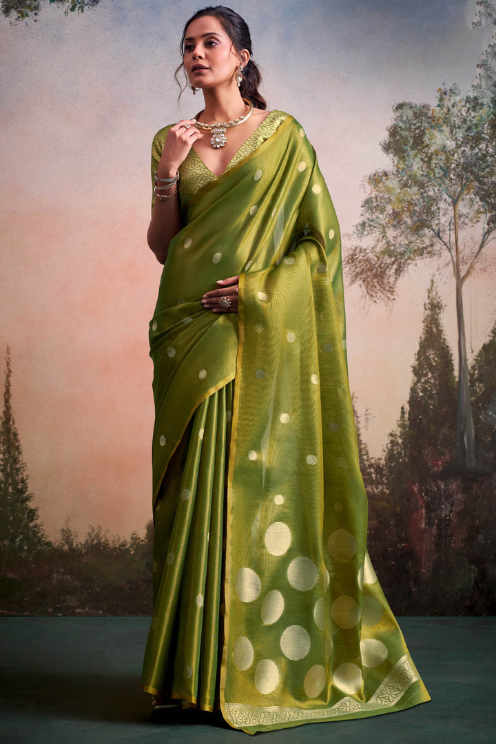 Verdun Green Banarasi Tissue Silk Saree