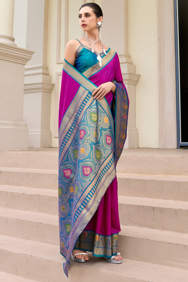 Vibrant Magenta Soft Banarasi Silk Saree
