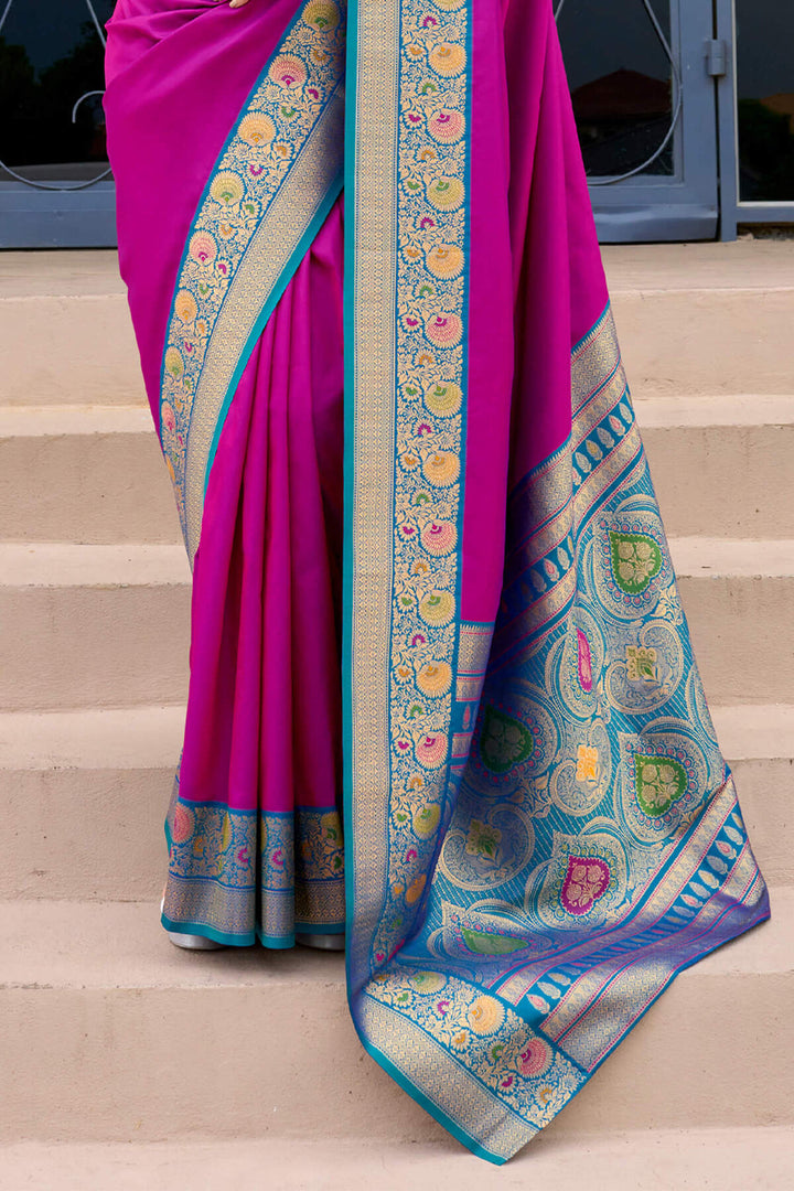 Vibrant Magenta Soft Banarasi Silk Saree