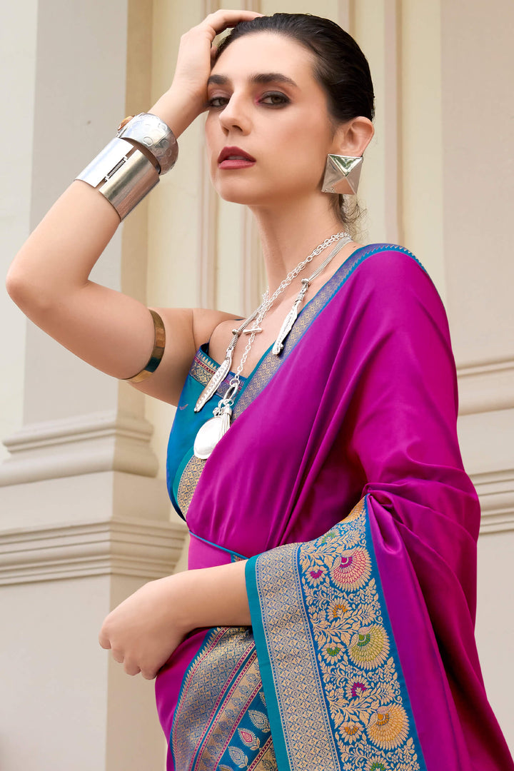 Vibrant Magenta Soft Banarasi Silk Saree
