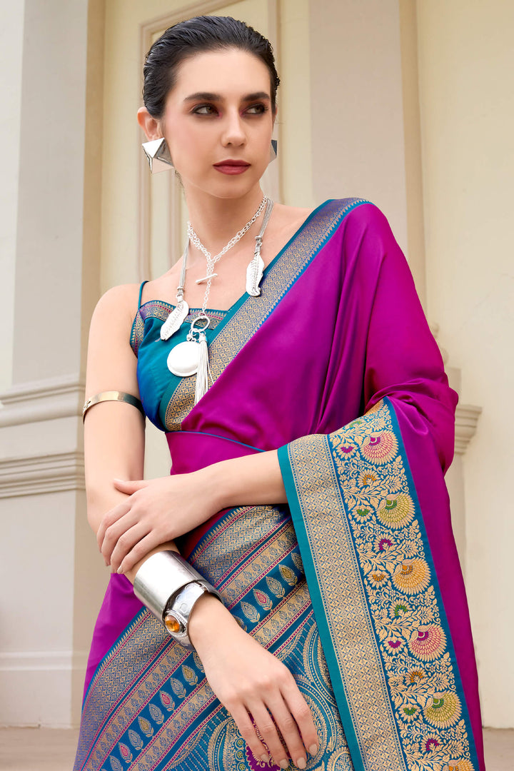 Vibrant Magenta Soft Banarasi Silk Saree