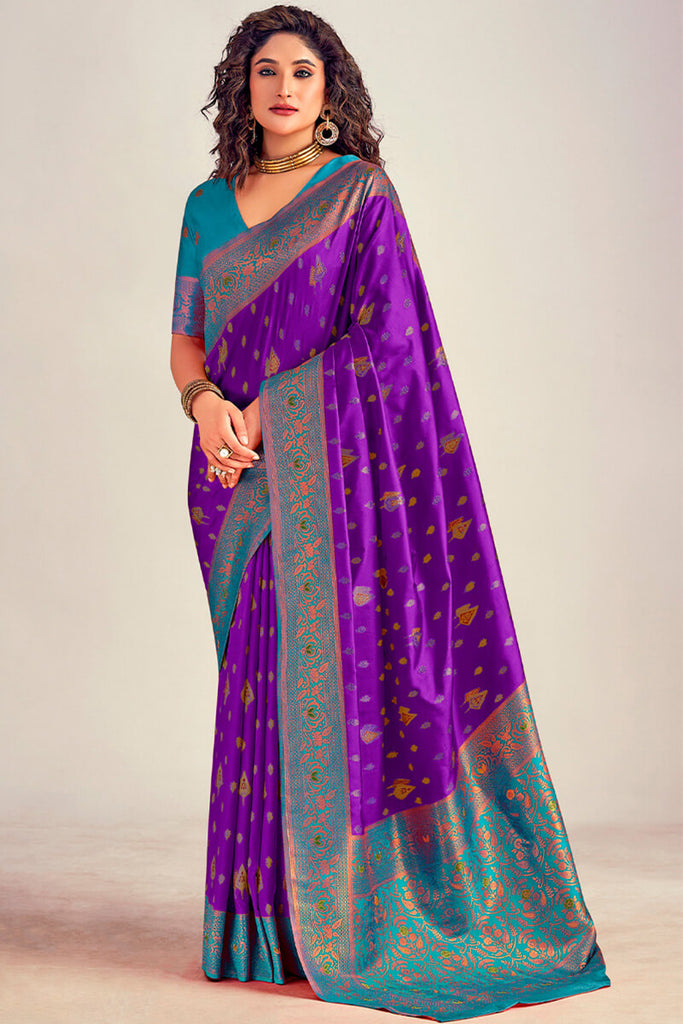 Vibrant Purple Soft Banarasi Silk Saree