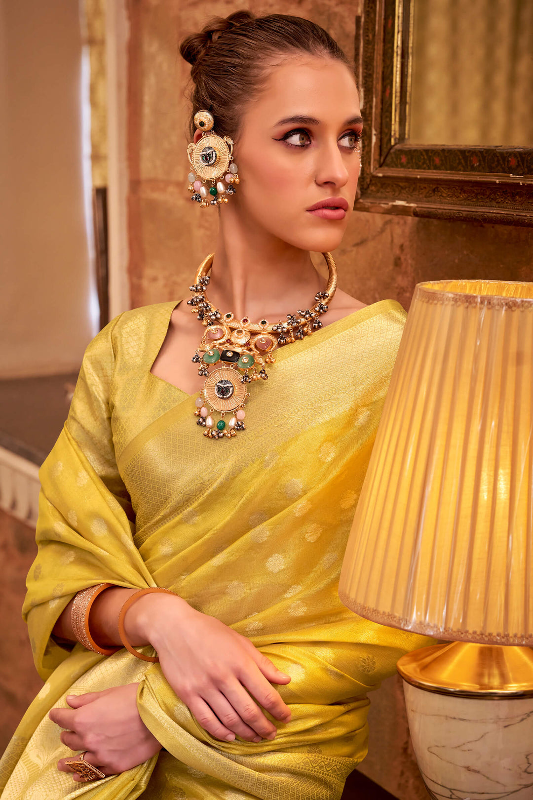 Vibrant Yellow Banarasi Tissue Silk Saree