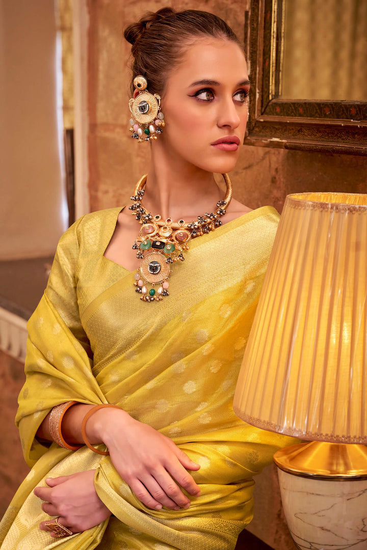 Vibrant Yellow Banarasi Tissue Silk Saree
