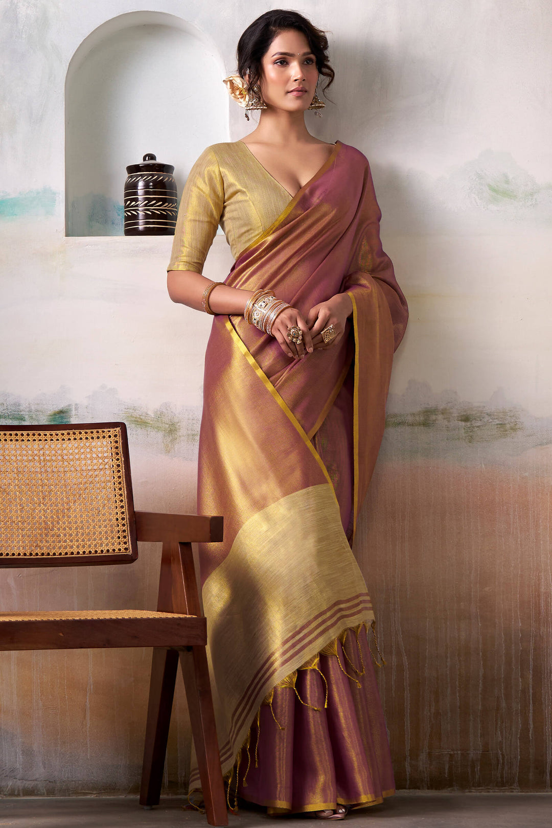 Vintage Wine Tissue Silk Saree