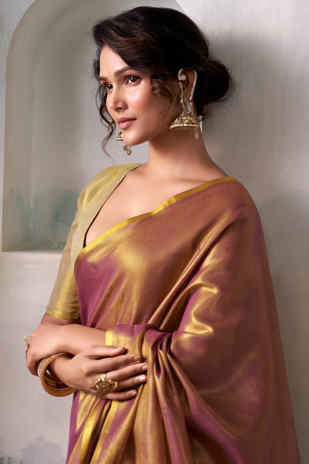 Vintage Wine Tissue Silk Saree