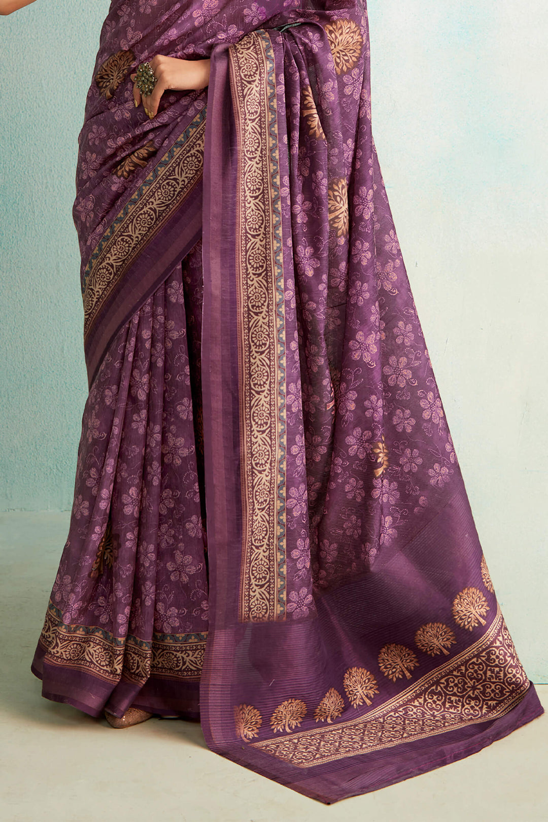 Viola Purple Handloom Woven Digital Printed Soft Silk Saree