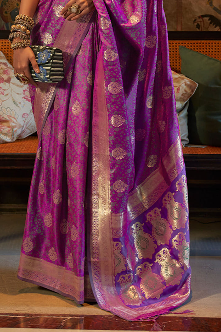 Viola Purple Zari Woven Satin Silk Saree
