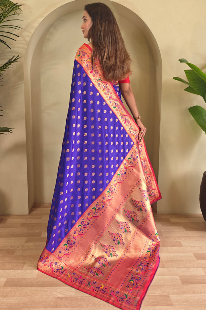 Violet Blue Zari Woven Paithani Silk Saree