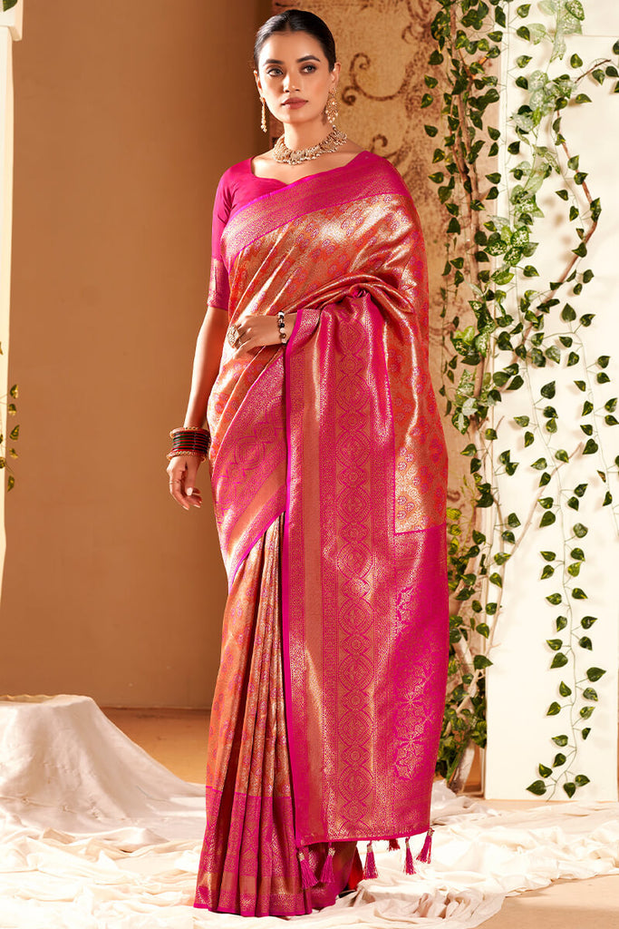 Vivid Pink Soft Kanjivaram Silk Saree