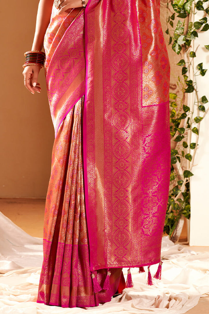 Vivid Pink Soft Kanjivaram Silk Saree