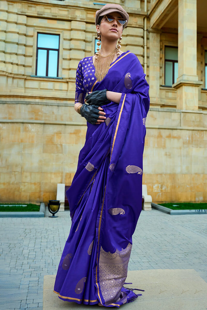 Warm Blue Banarasi Satin Silk Saree