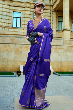 Warm Blue Banarasi Satin Silk Saree