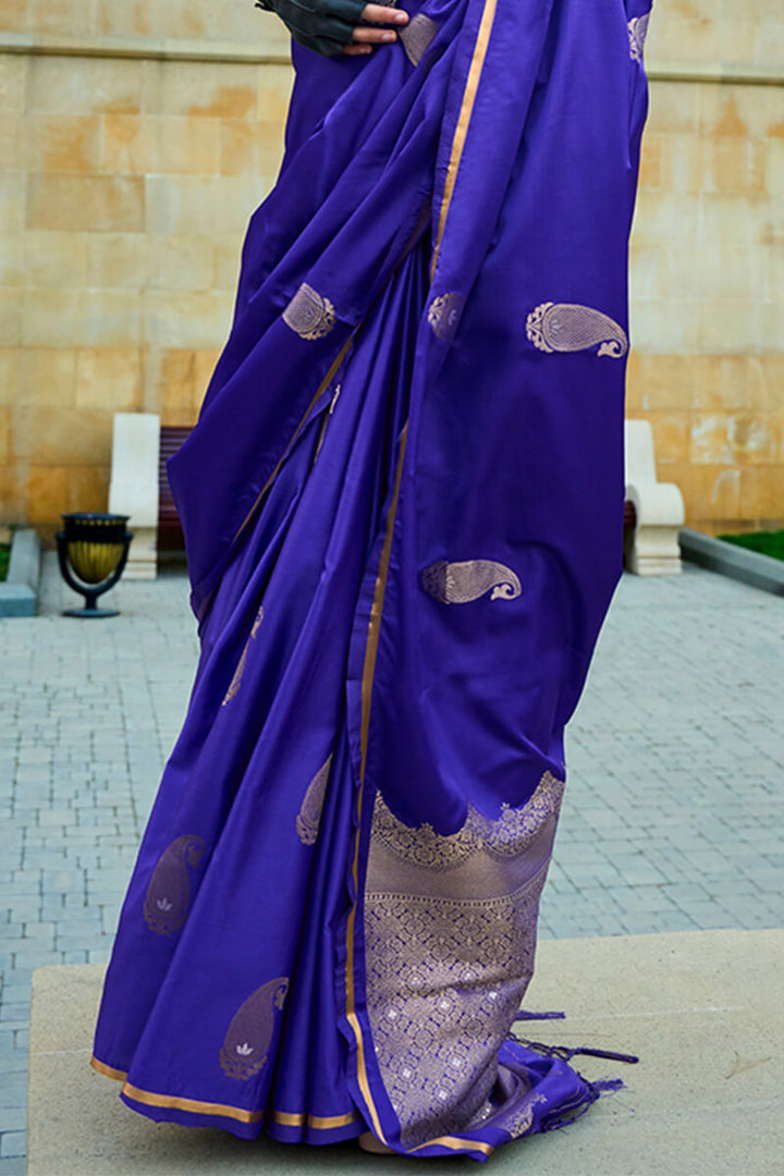 Warm Blue Banarasi Satin Silk Saree