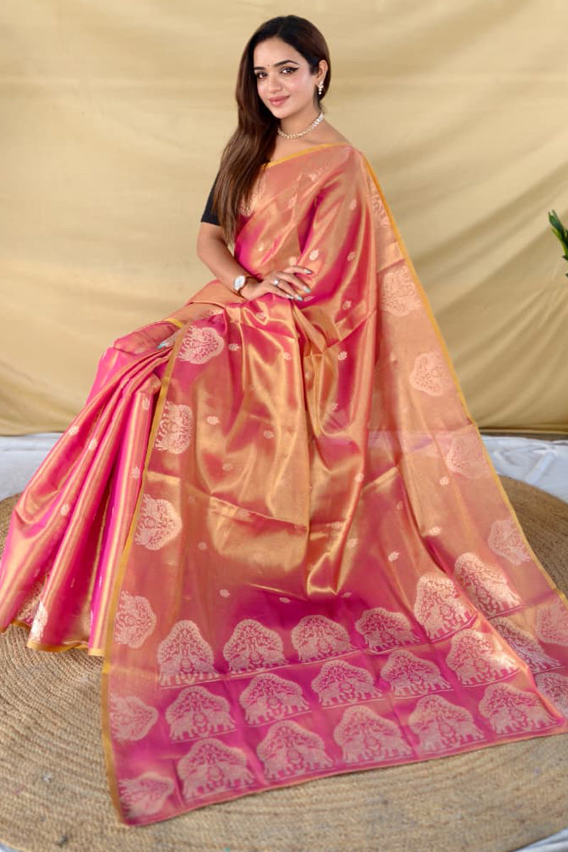 Warm Pink Banarasi Tissue Silk Saree