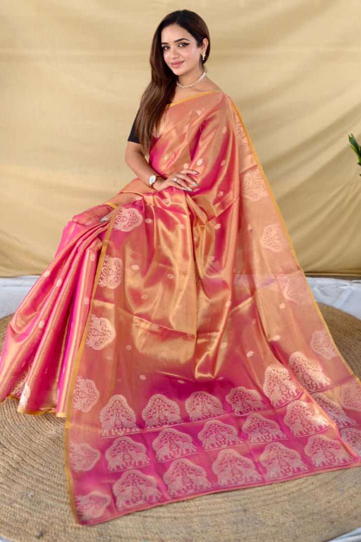 Warm Pink Banarasi Tissue Silk Saree