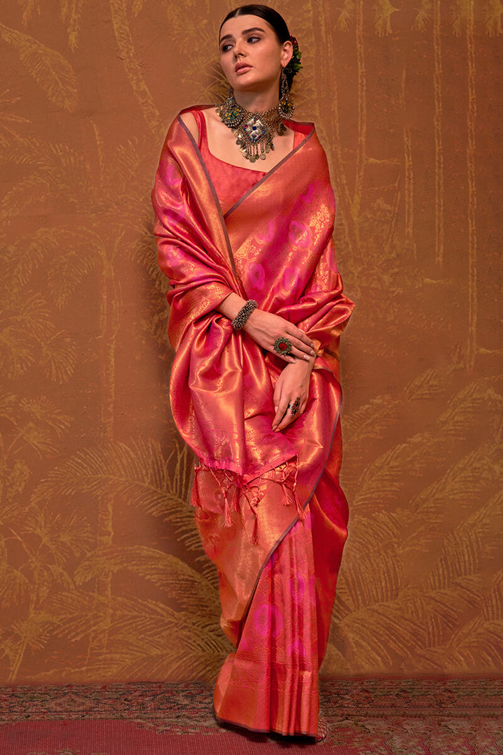 Warm Pink Kanjivaram Silk Saree