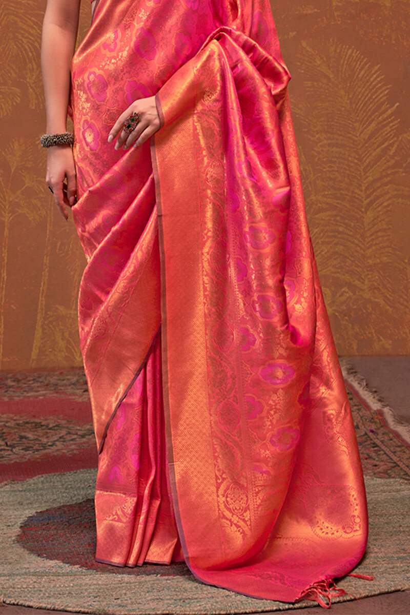 Warm Pink Kanjivaram Silk Saree