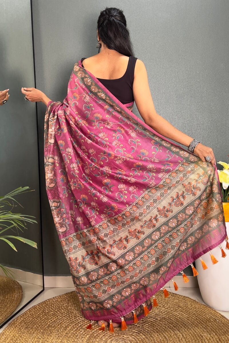 Warm Pink Printed Chanderi Silk Saree