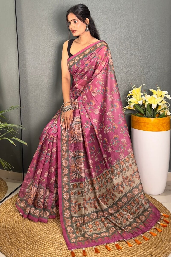 Warm Pink Printed Chanderi Silk Saree