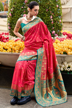 Warm Pink Soft Banarasi Silk Saree