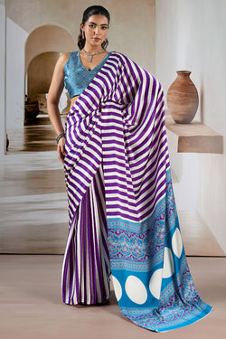 Warm Purple Ajrakh Printed Satin Crepe Silk Saree