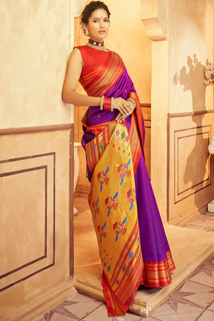Warm Purple Paithani Silk Saree