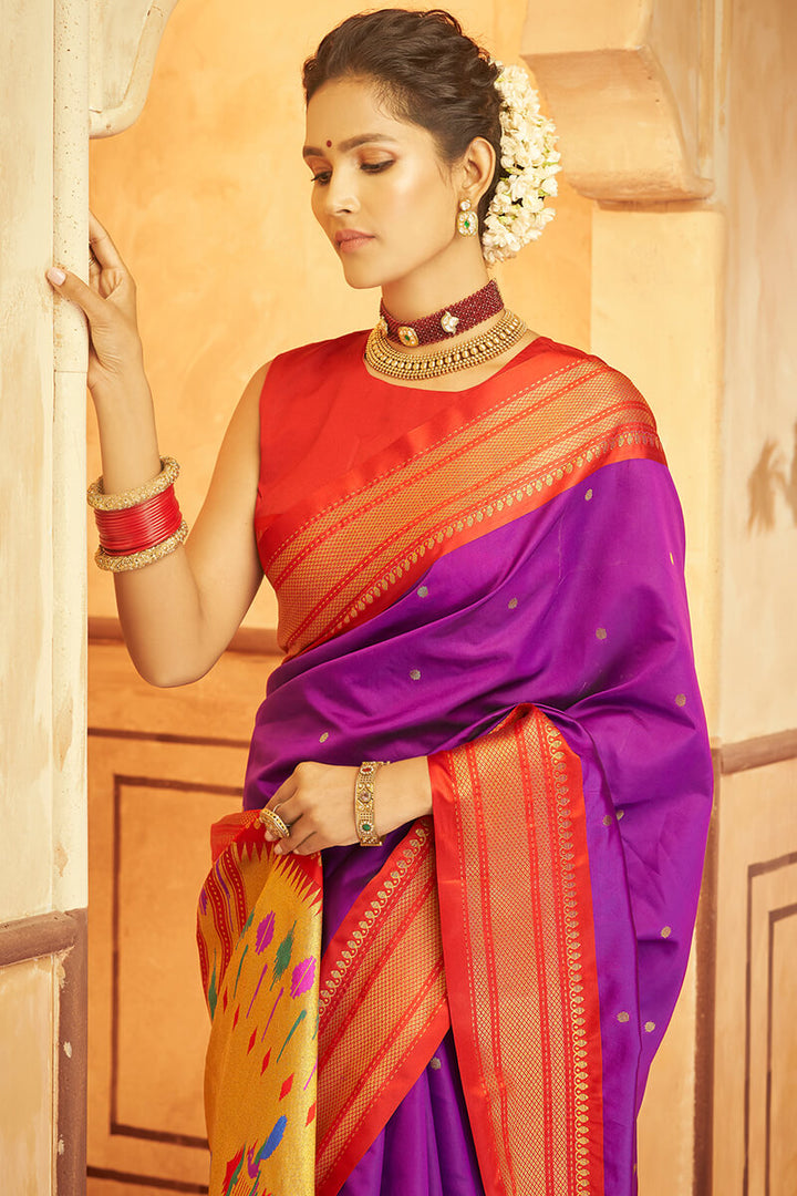 Warm Purple Paithani Silk Saree
