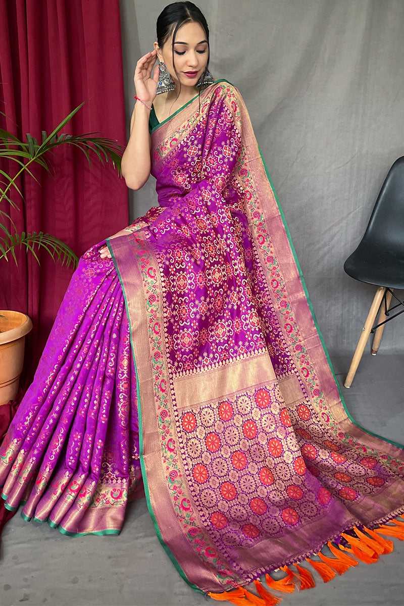 Warm Purple Patola Silk Saree